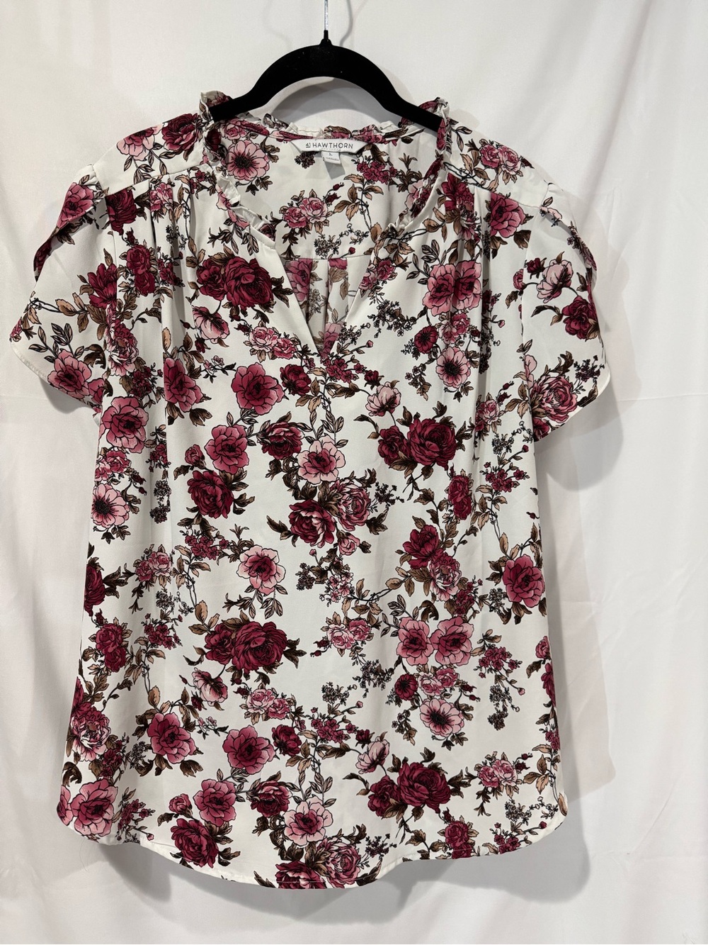 41 Hawthorn White Blouse with Pink and Burgundy Floral Print